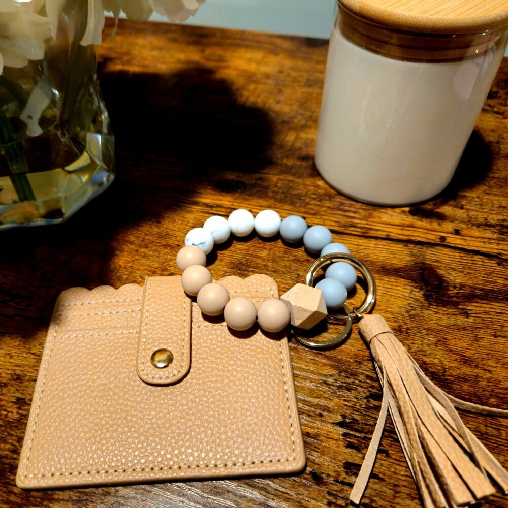 Beige Bangle Wallet, Wristlet Wallet, Silicone Wristlet, Women's Wallet